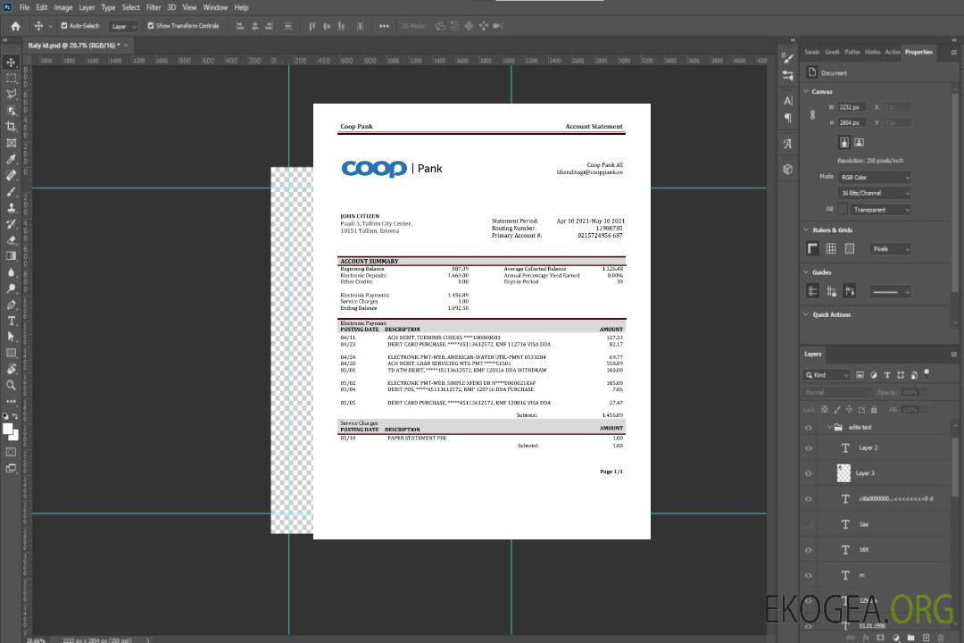 Relevé bancaire Estonie Coop Pank template Relevé bancaire Estonie Coop Pank template